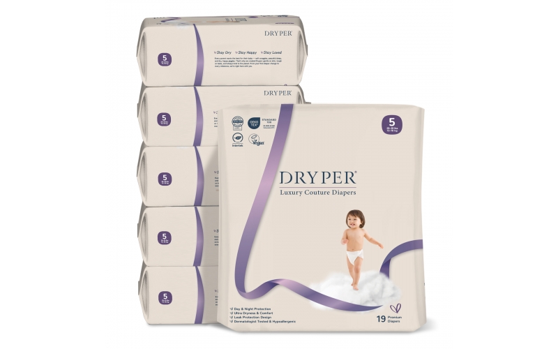 St Future Dryper Luxury Couture Baby Diapers Size 5 (13–18kg), 19 Count – Ultra Dry & Leak Protection, Hypoallergenic, Vegan, OEKO-TEX Certified, Day & Night Comfort production industrial