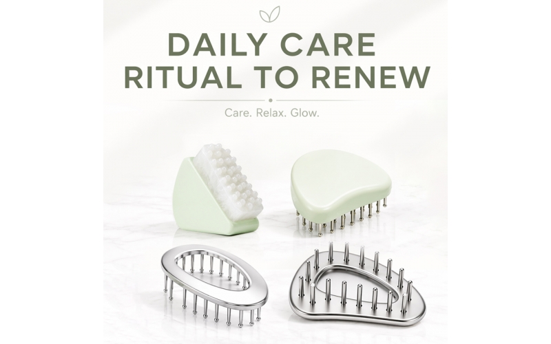 St Future Daily Care Ritual To Renew Jade Stone Massager Massage Head Comb Metal Teeth Head Massager Brush